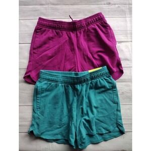 All In Motion Girls Athletic Shorts 2 Pack Teal Magenta French Terry L 10-12 NEW